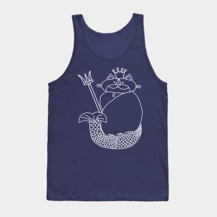 Kevin the Cat Mermaid King White Line Drawing Tank Top